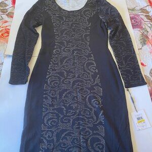 Calvin Klein Women's Black Lace Fitted Midi Dress - Size Medium, Elegant Dress